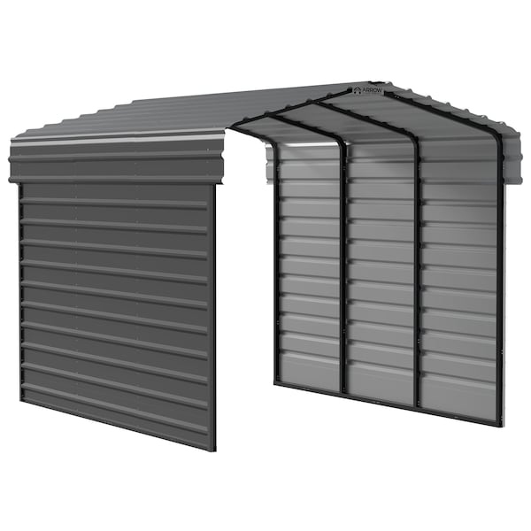 Arrow Storage Products Galvanized Steel Carport, W/ 2-Sided Enclosure, Compact Car Metal Carport Kit, 10'x15'x9', Charcoal CPHC101509ECL2 - main